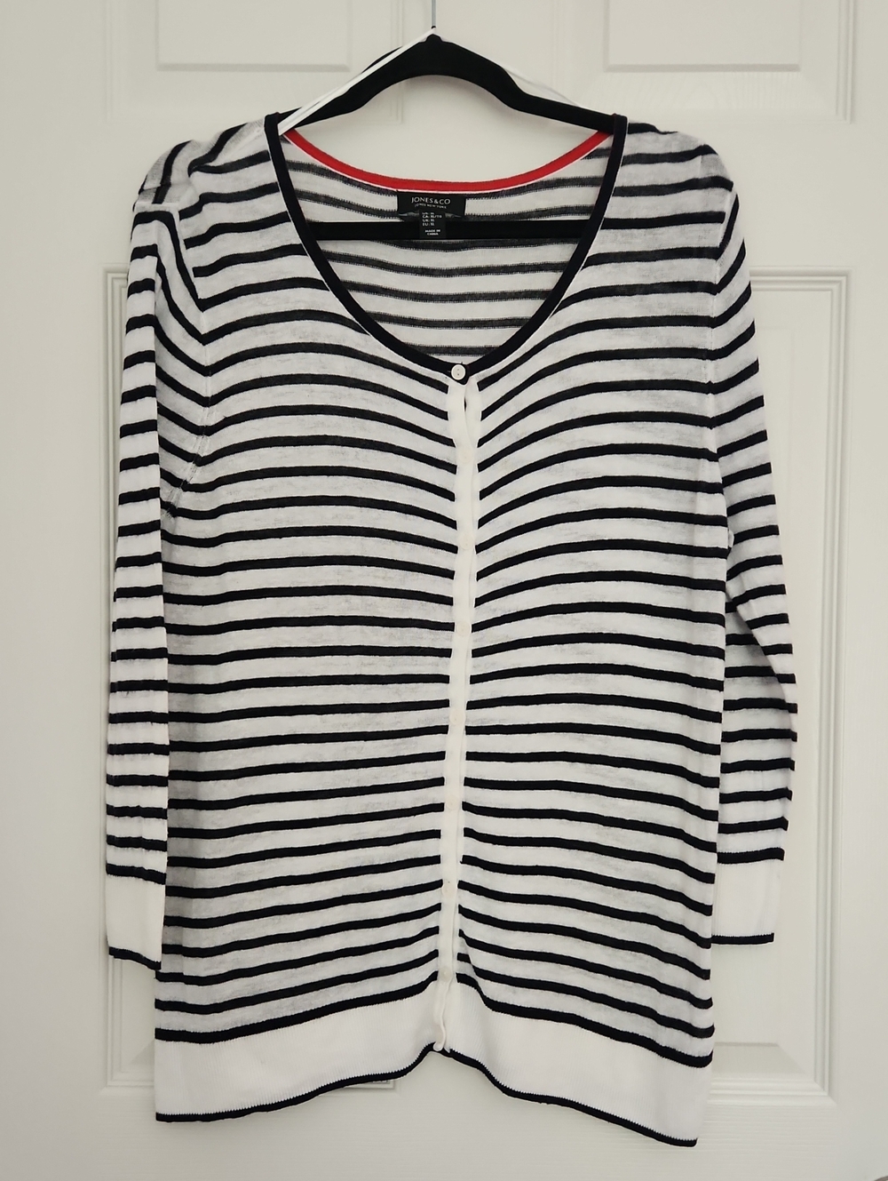 Preppy Collegiate Linen Viscose Striped Black and White Lightweight Cardigan